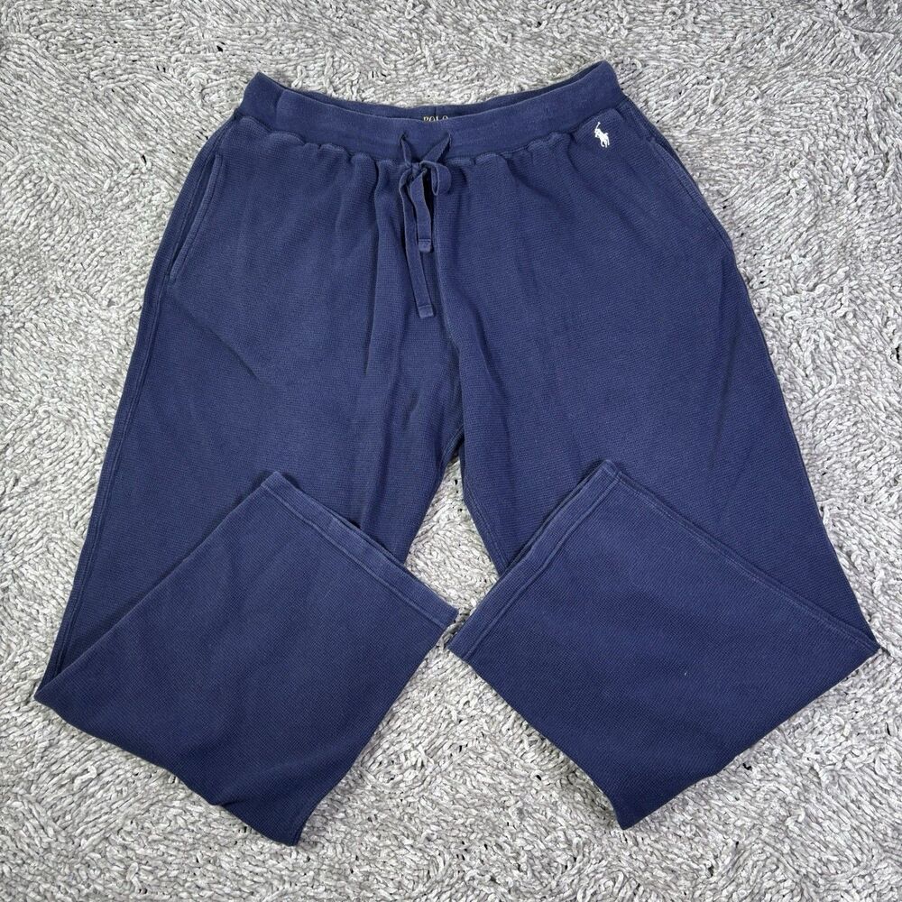 Polo Ralph Lauren Waffle Knit Pants Mens Large Navy Blue Preppy Lounge Straight